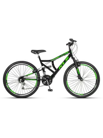 Bicicleta Aro 26 Kls Full Suspension Gold 45MM Freio V-Brake Mtb 21 Marchas-Preto/Verde-26