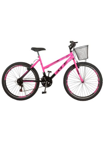 Bicicleta Aro 26 Kls Sport Gold Freio V-Brake Mtb 21 Marchas Bicolor Feminina-Rosa Chiclete/Preto-26