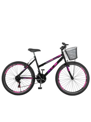 Bicicleta Aro 26 Kls Sport Gold Freio V-Brake Mtb 21 Marchas Feminina -Preto/Pink/Violeta-26