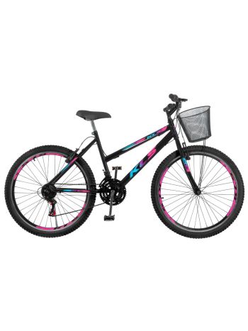 Bicicleta Aro 26 Kls Sport Gold Freio V-Brake Mtb 21 Marchas Feminina -Preto/Pink/Azul-26