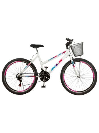 Bicicleta Aro 26 Kls Sport Gold Freio V-Brake Mtb 21 Marchas Feminina -Branco/Pink/Azul-26