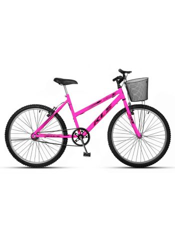 Bicicleta Aro 26 Kls Free Freio V-Brake Mtb Feminina-Rosa Chiclete/Preto-26