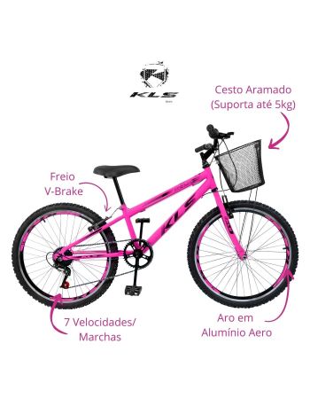 Bicicleta Aro 24 Kls Sport Gold V-Brake Mono 7V Feminina