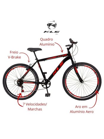 Bicicleta Aro 26 Alumínio Kls Sport Gold V-Brake Mono 7V