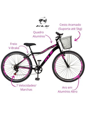 Bicicleta Aro 26 Alumínio Kls Sport Gold V-Brake Mono 7V Feminina