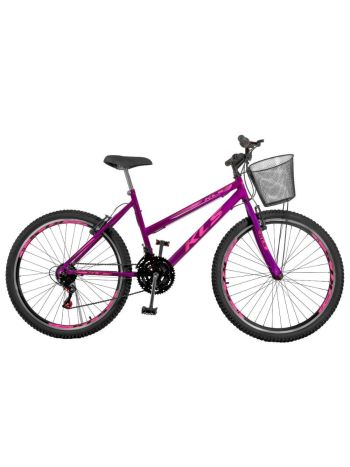 Bicicleta Aro 26 Kls Sport Gold Freio V-Brake Mtb 21 Marchas Feminina -Violeta/Pink-26