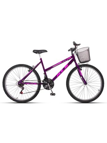 Bicicleta Aro 26 Kls Sport Freio V-Brake Mtb 21 Marchas Feminina-Violeta/Pink-26