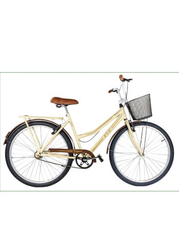 Bicicleta Aro 26 Kls Retro Freio V-Brake Bege/Dourado