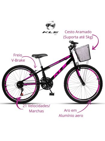 Bicicleta Aro 24 Kls Sport Gold  Freio V-Brake Mtb 21 Marchas Feminina