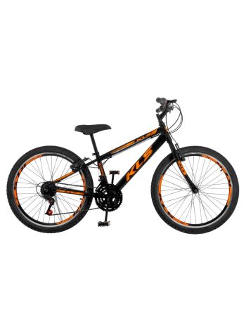 Bicicleta Aro 24 Alumínio Kls Sport Gold Freio V-Brake Mtb 21 Marchas-Preto/Laranja-24