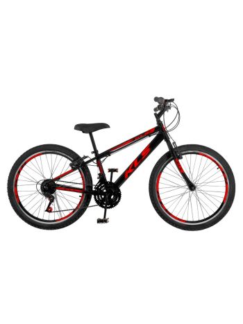 Bicicleta Aro 24 Alumínio Kls Sport Gold Freio V-Brake Mtb 21 Marchas-Preto/Vermelho-24