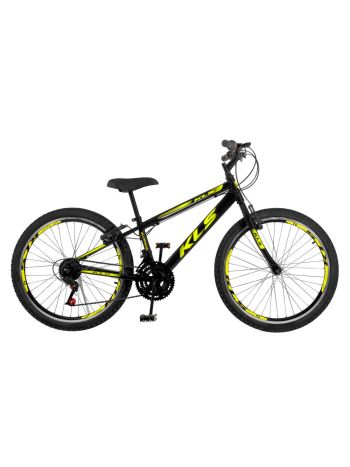 Bicicleta Aro 24 Alumínio Kls Sport Gold Freio V-Brake Mtb 21 Marchas-Preto/Amarelo-24