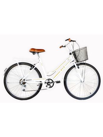 Bicicleta Aro 26 Kls Retro Freio V-Brake 6 Marchas Branco/Dourado