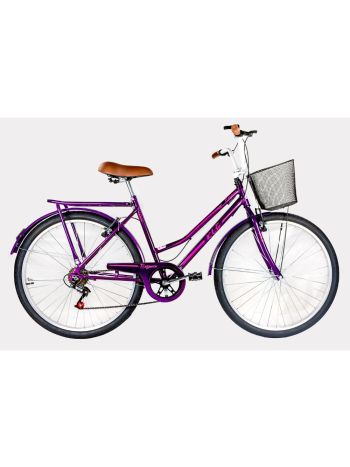 Bicicleta Aro 26 Kls Retro Freio V-Brake 6 Marchas Violeta/Pink