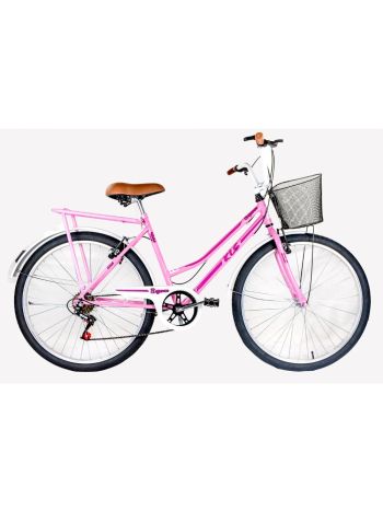 Bicicleta Aro 26 Kls Retro Freio V-Brake 6 Marchas Rosa/Pink