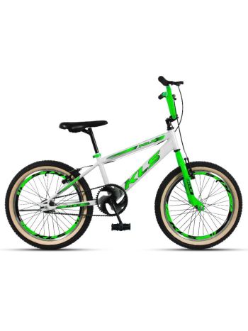 Bicicleta Aro 20 Kls Cross Aluminio Freio V-Brake Pneu Com Faixa-Branco/Verde Chicleta-20